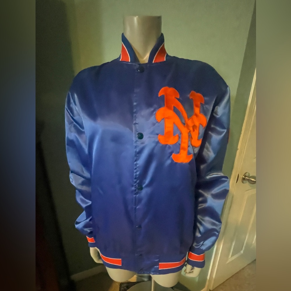 RARE- Big Chest Logo-New York Mets 80’s 90’s Blue Satin Jacket Shain Men’s L